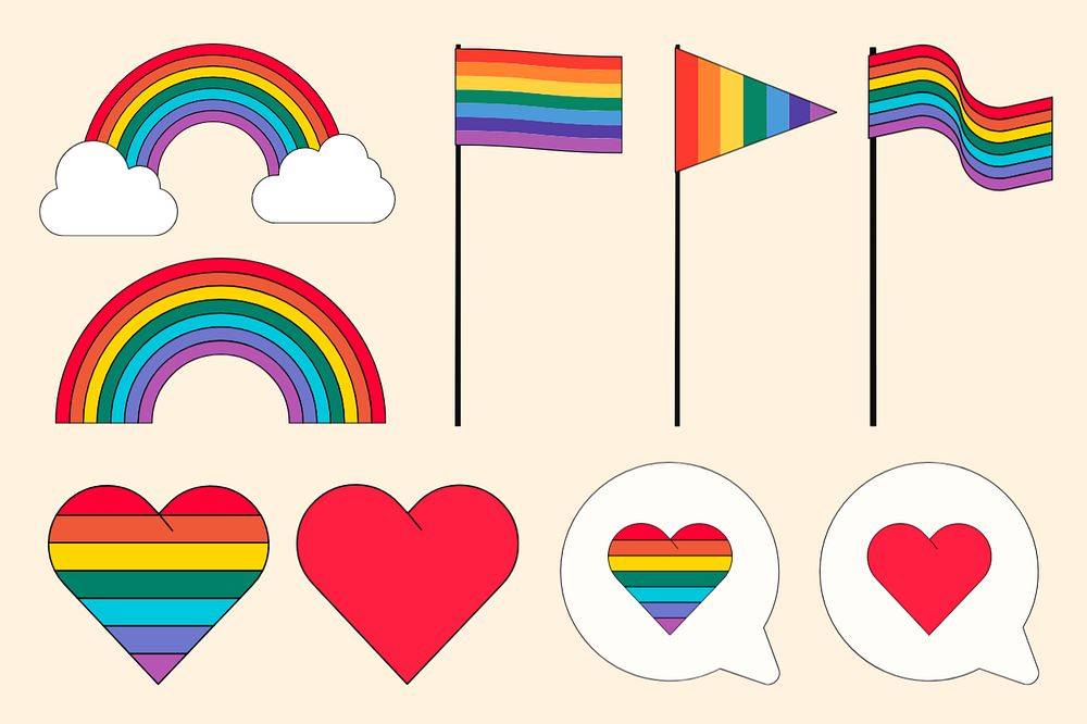 LGBTQ pride flags, flat graphic set, editable design