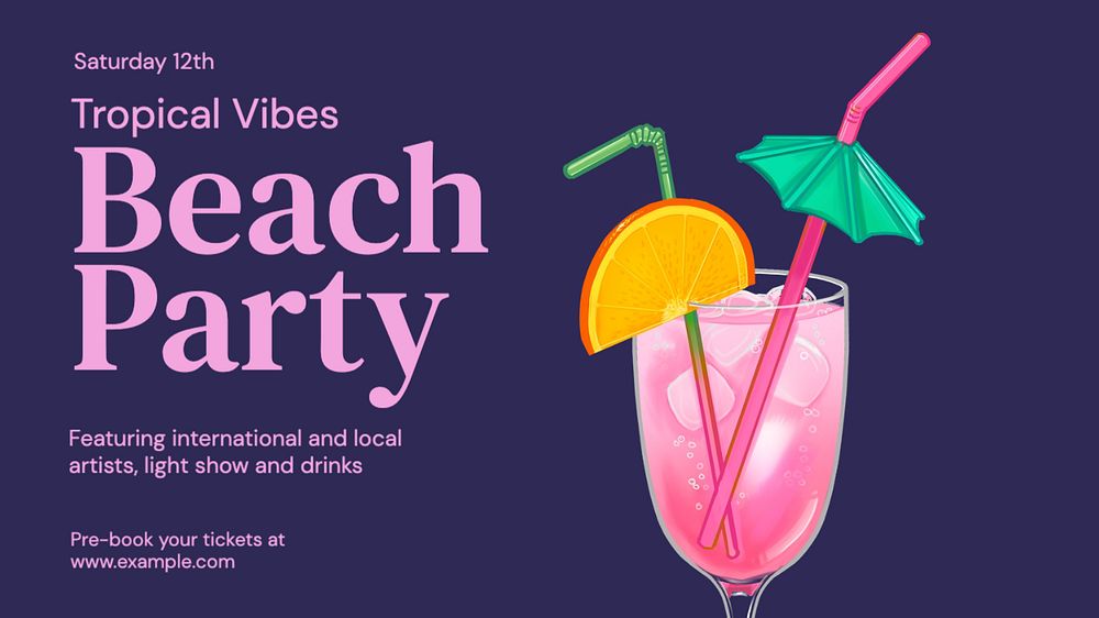 Beach party blog banner template, editable text