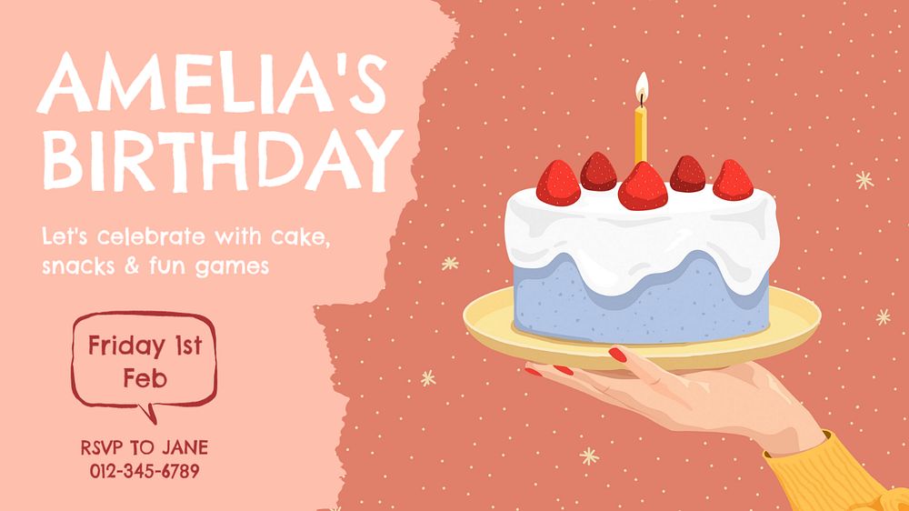 Birthday party  blog banner template, editable text