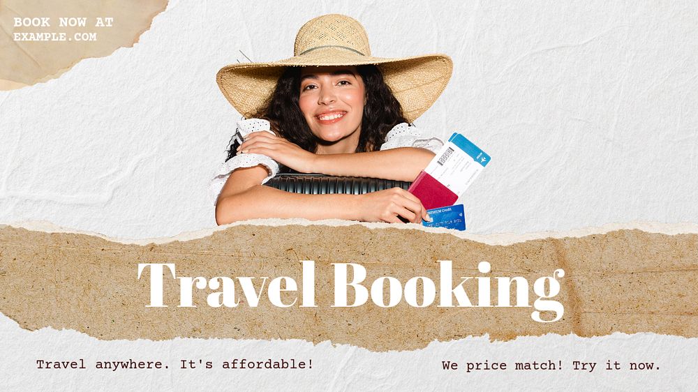 Travel booking website blog banner template, editable text