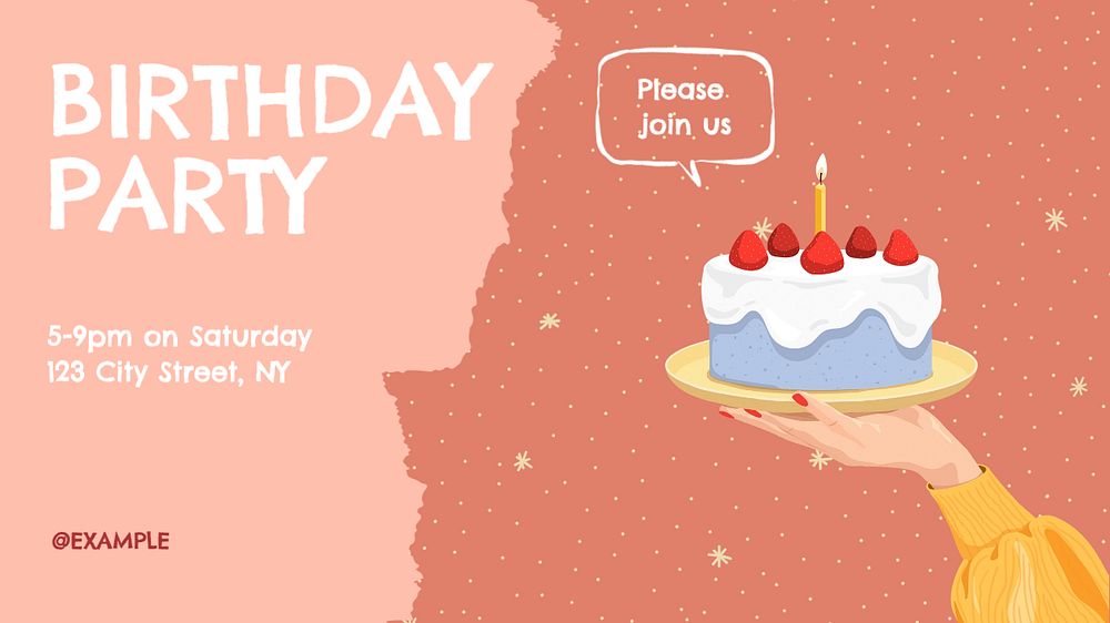 Birthday party  blog banner template, editable text