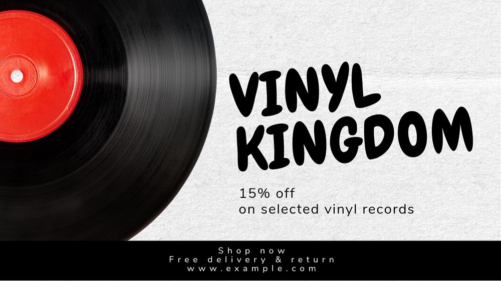 Vinyl record sale  blog banner template, editable text