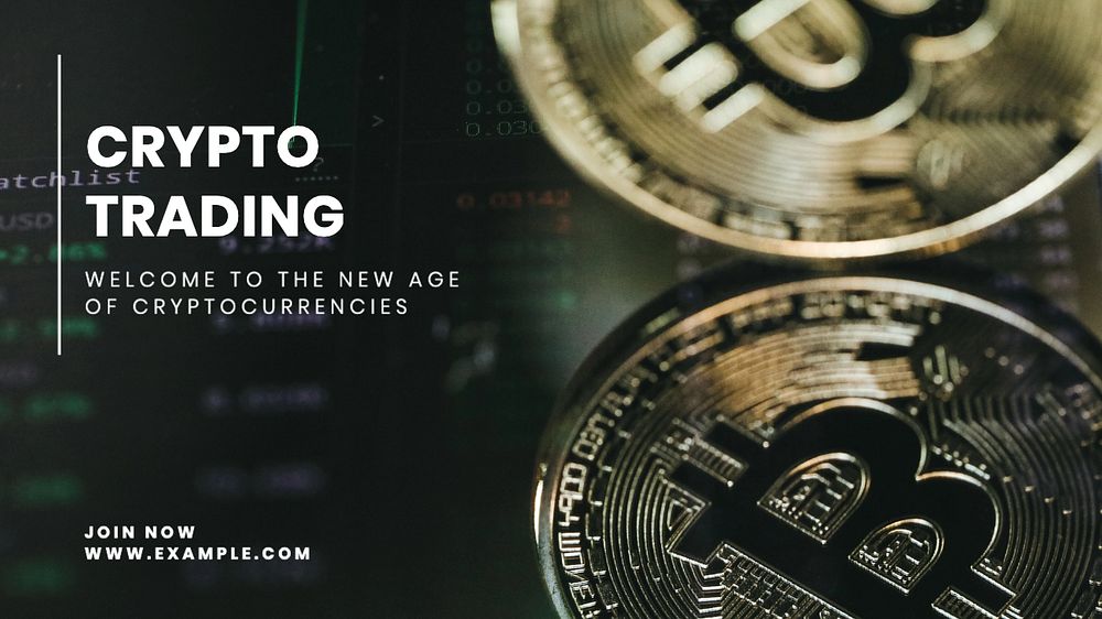 Crypto trading blog banner template, editable text