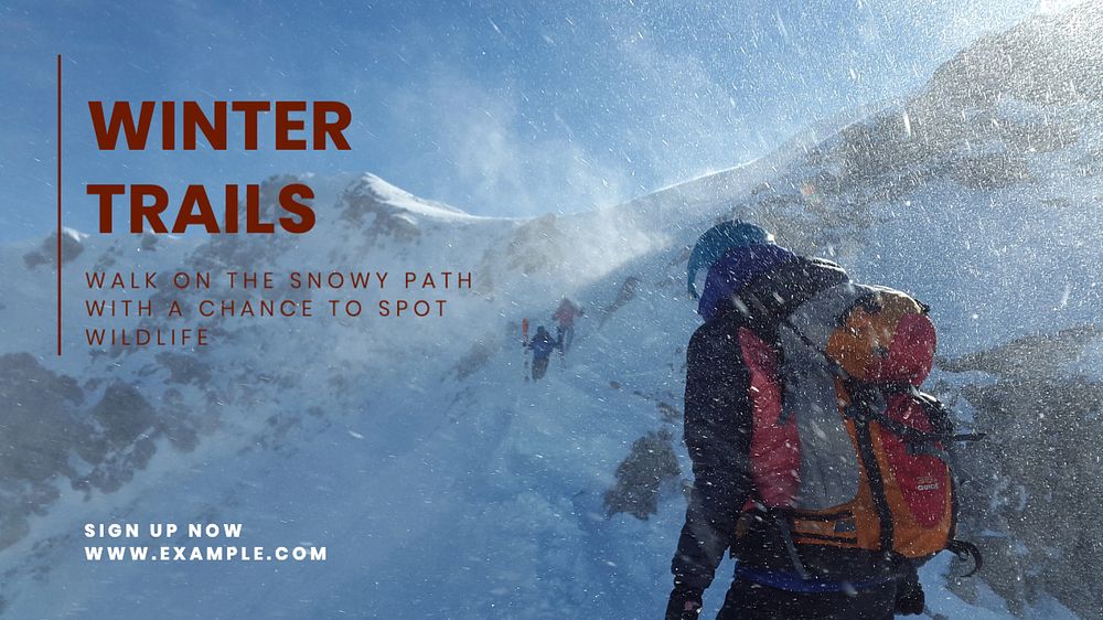 Winter trails blog banner template, editable text