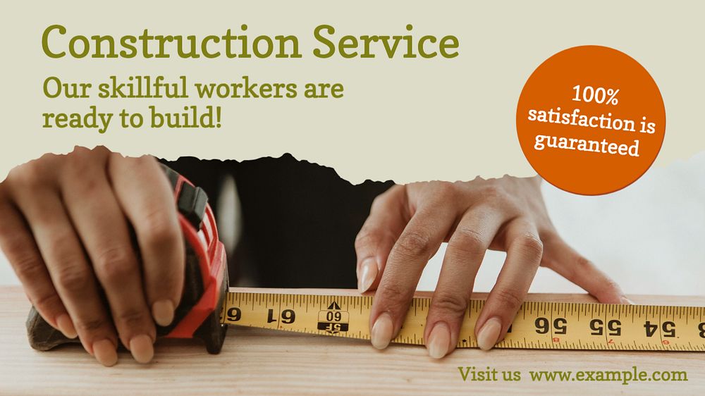 Construction service  blog banner template, editable text