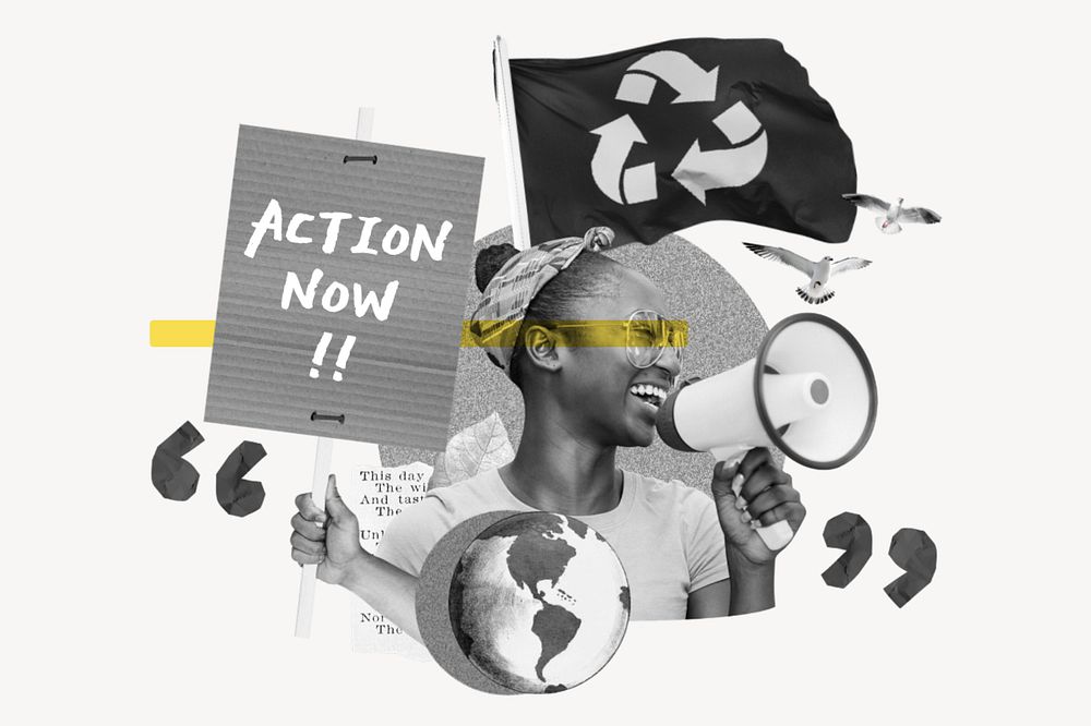 Action now, environment activism collage art, editable design