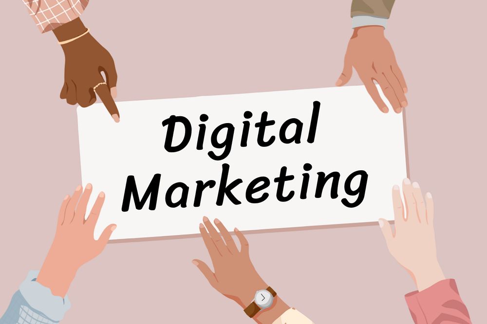 Digital marketing, diverse hands editable remix