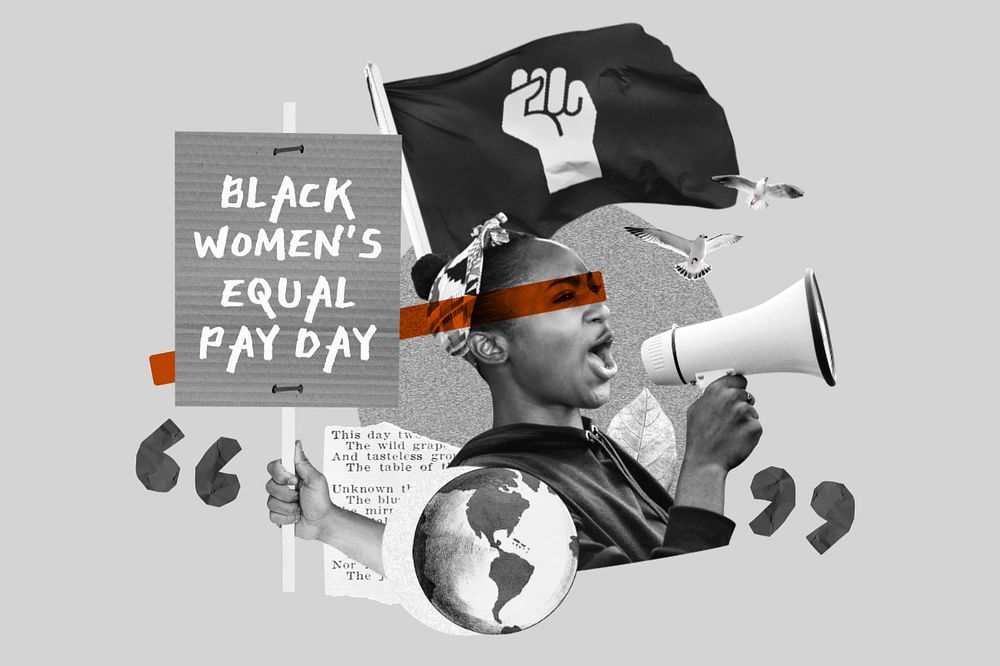 Women's equal pay, black woman protesting remix, editable design