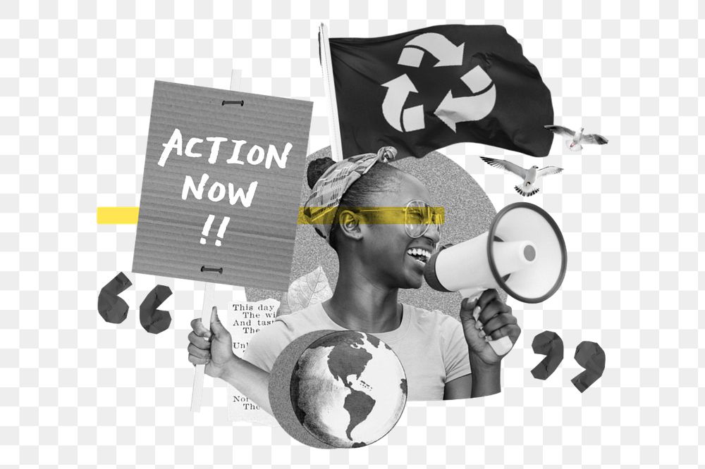 Action now, environment activism collage art, editable design