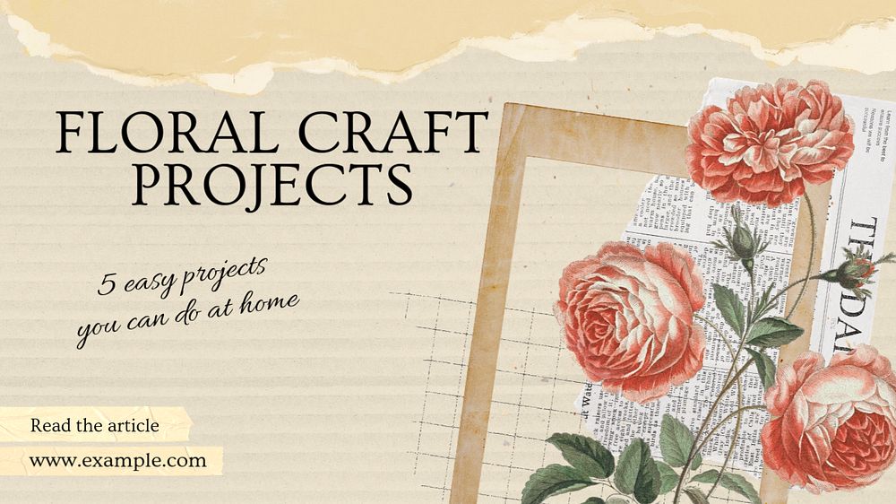 Floral craft projects  blog banner template, editable text