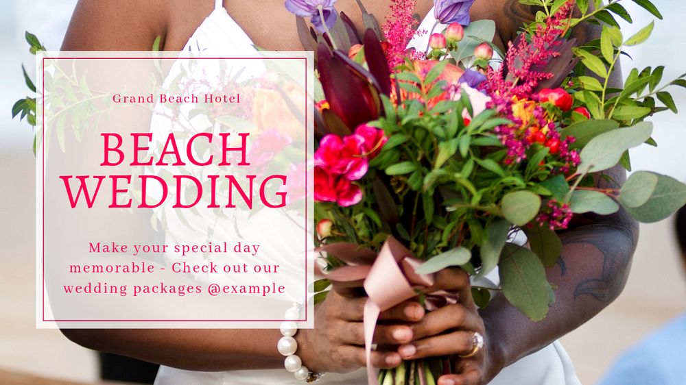 Beach wedding  blog banner template, editable text