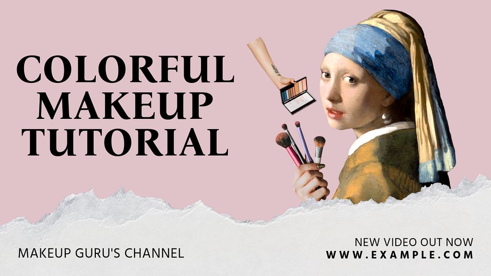 Colorful makeup tutorial  blog banner template, editable text