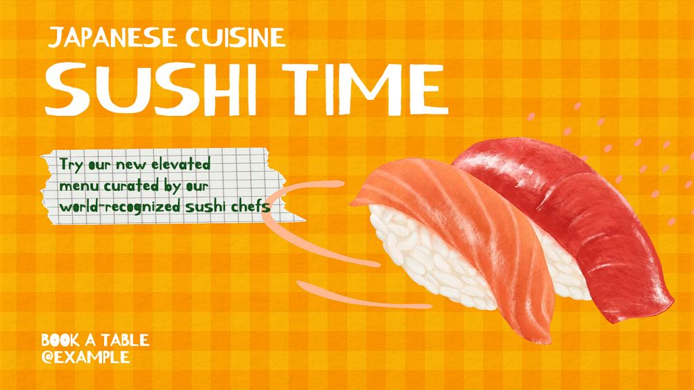 Sushi time  blog banner template, editable text