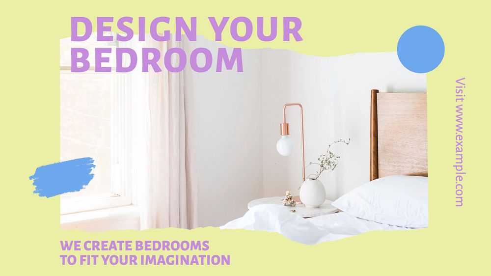 Bedroom design  blog banner template, editable text