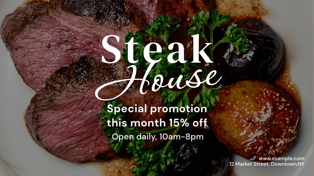 Steakhouse restaurant  blog banner template, editable text