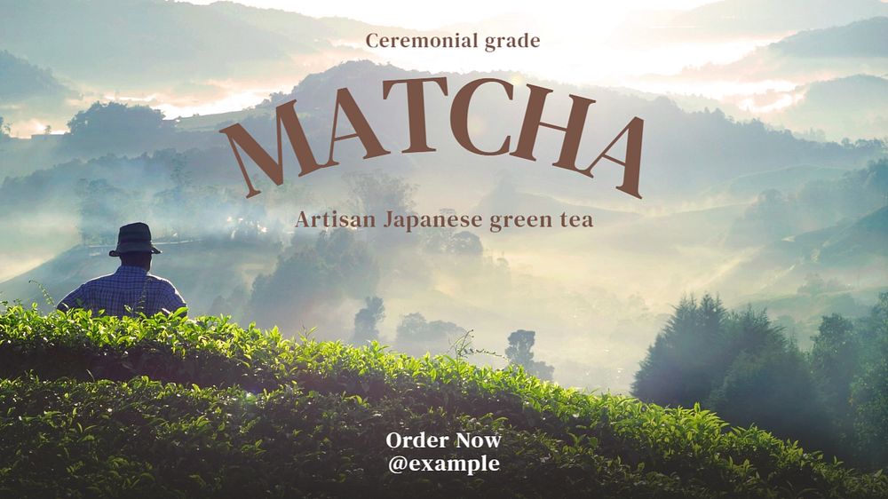 Ceremonial grade matcha blog banner template, editable text