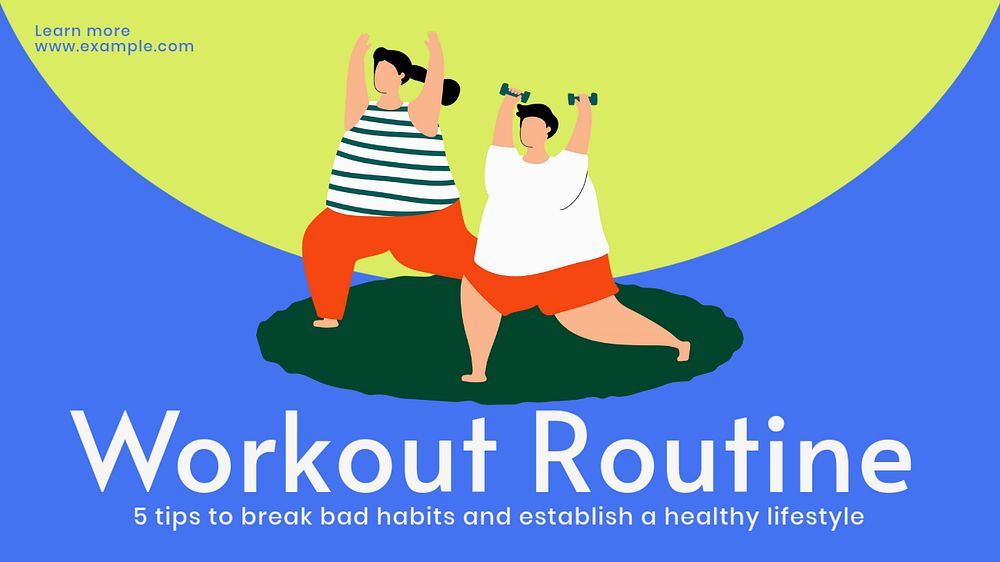 Workout routine blog banner template, editable text