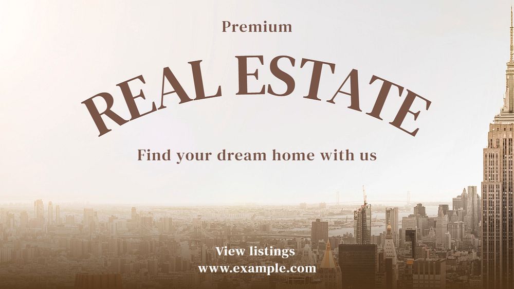 Real estate listings blog banner template, editable text