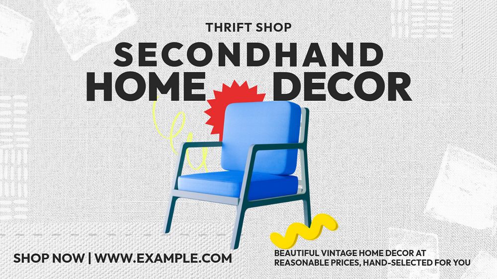 Secondhand decor shop blog banner template, editable text