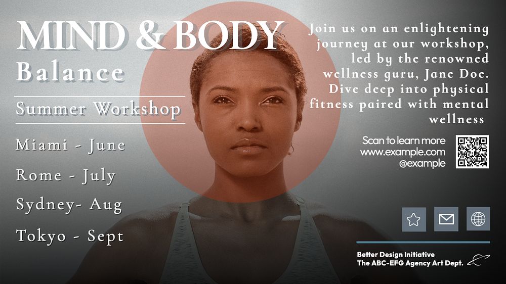 Mind and body blog banner template, editable text