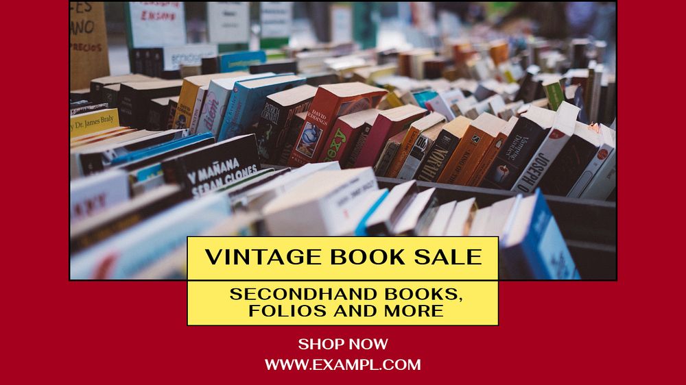 Vintage book sale  blog banner template, editable text