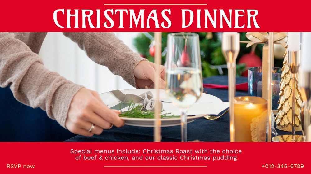 Christmas dinner party  blog banner template, editable text