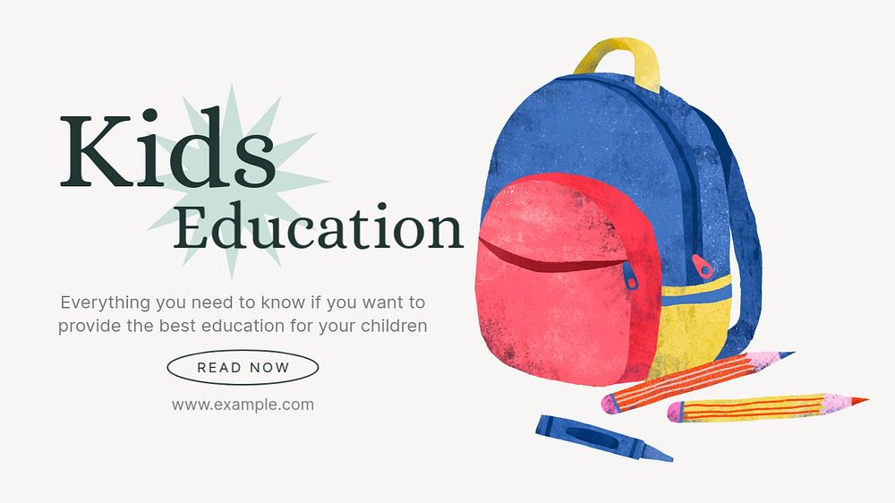 Kids education blog banner template, editable text