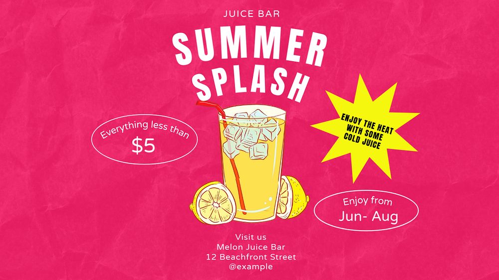 Summer splash  blog banner template, editable text