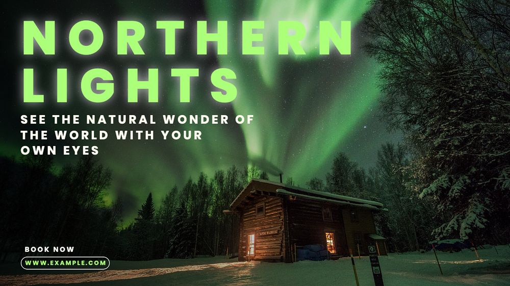 Northern Lights tour blog banner template, editable text