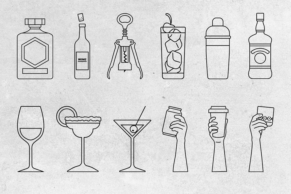 Hand & drink line art, editable food design set