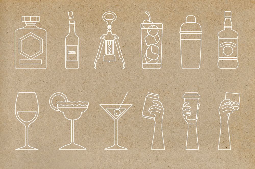 Hand & drink line art, editable food design set