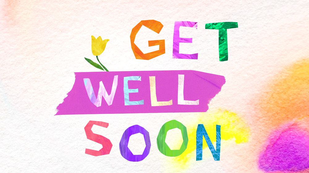 Get well soon word, paper craft collage, editable design