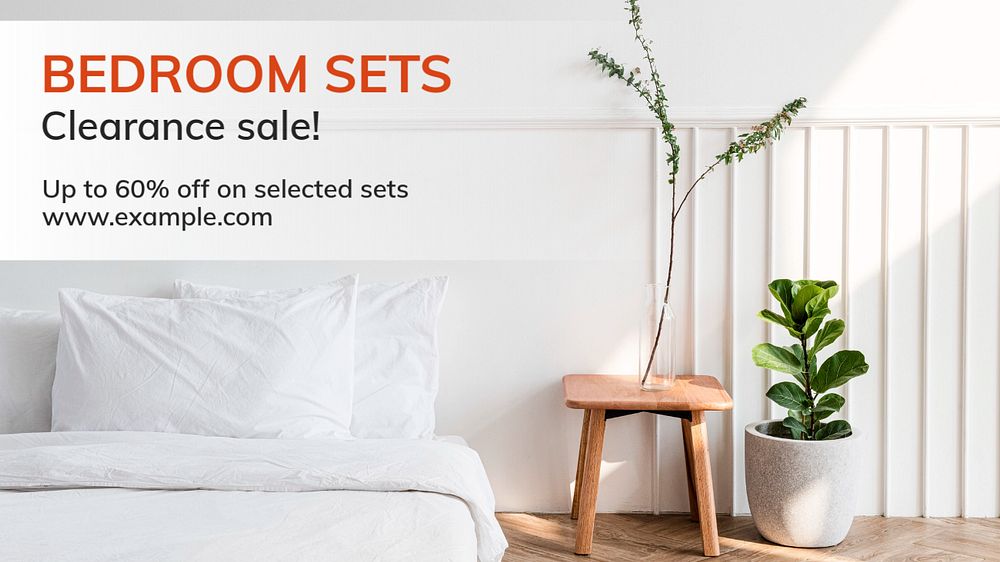 Bedroom sale  blog banner template, editable text