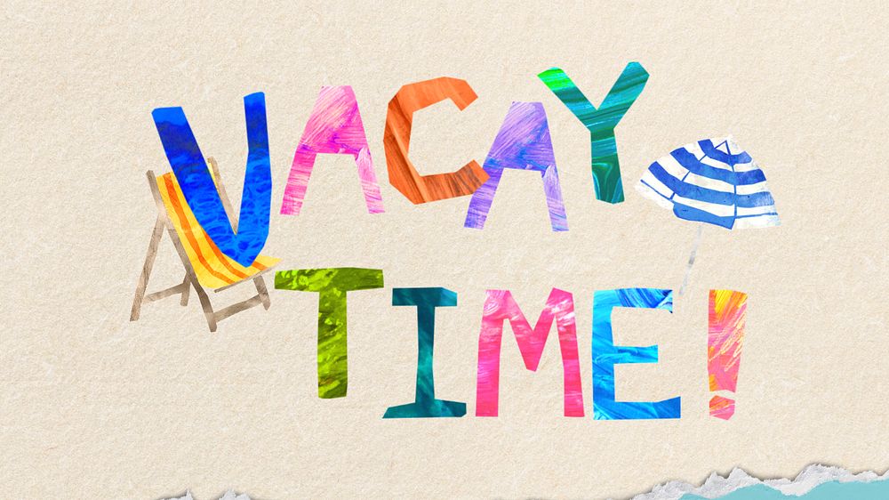 Vacay time word, Summer paper craft collage, editable design