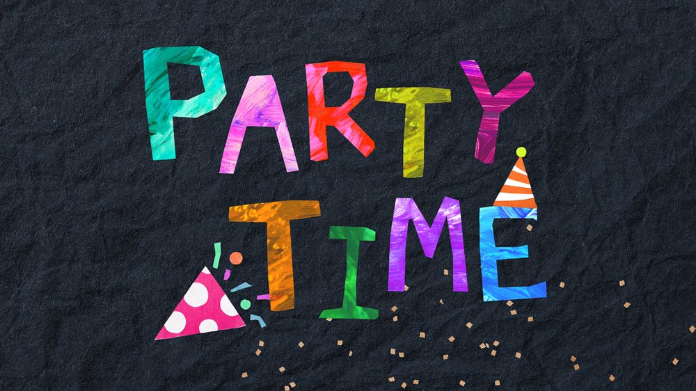 Party time word, paper craft collage, editable design