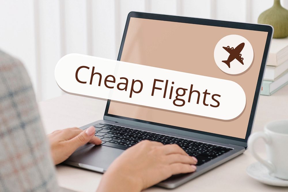 Cheap flights search screen laptop remix, editable design