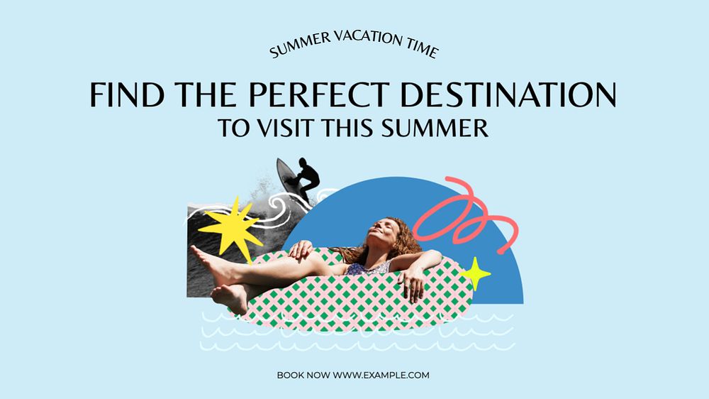 Summer vacation time  blog banner template, editable text