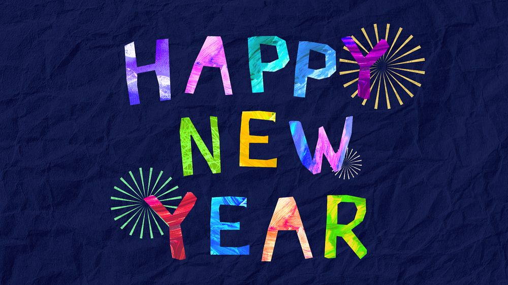 Happy New Year word, paper craft collage, editable design