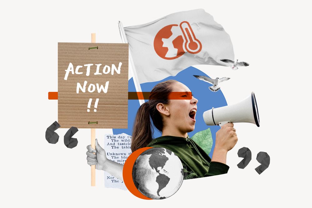 Action now, environment activism collage art, editable design