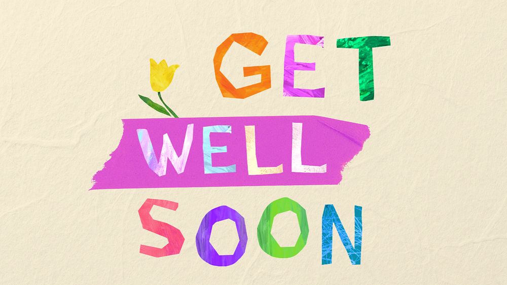 Get well soon word, paper craft collage, editable design