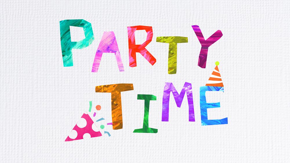 Party time word, paper craft collage, editable design