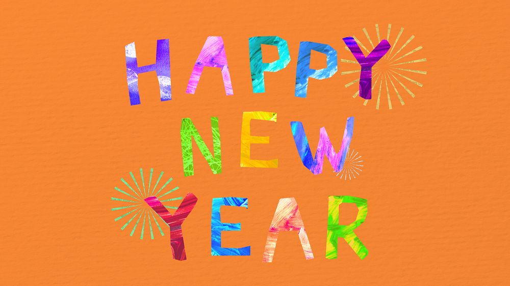 Happy New Year word, paper craft collage, editable design