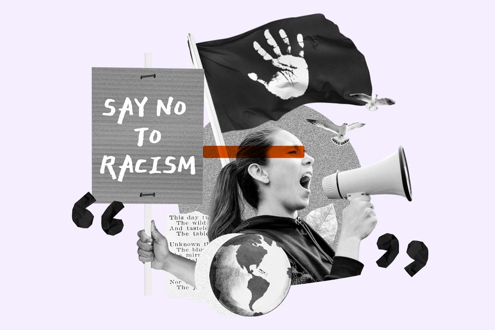 No racism protest, human rights collage art, editable design