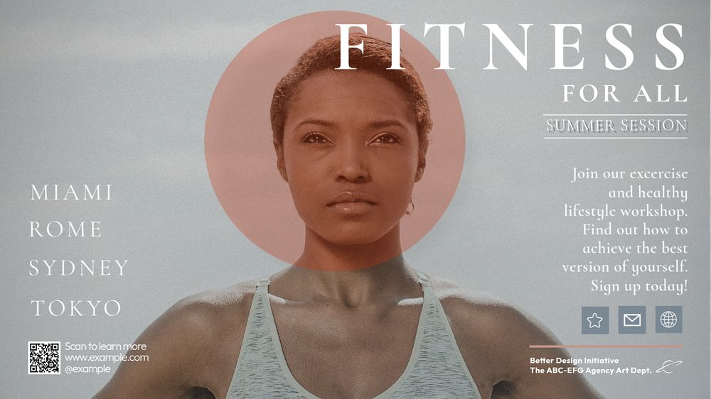 Fitness for all  blog banner template, editable text