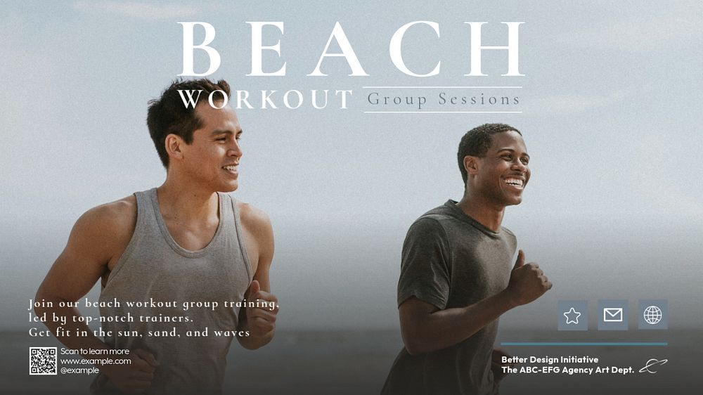 Beach workout  blog banner template, editable text