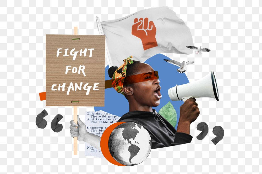 Fight for change, woman protesting remix, editable design