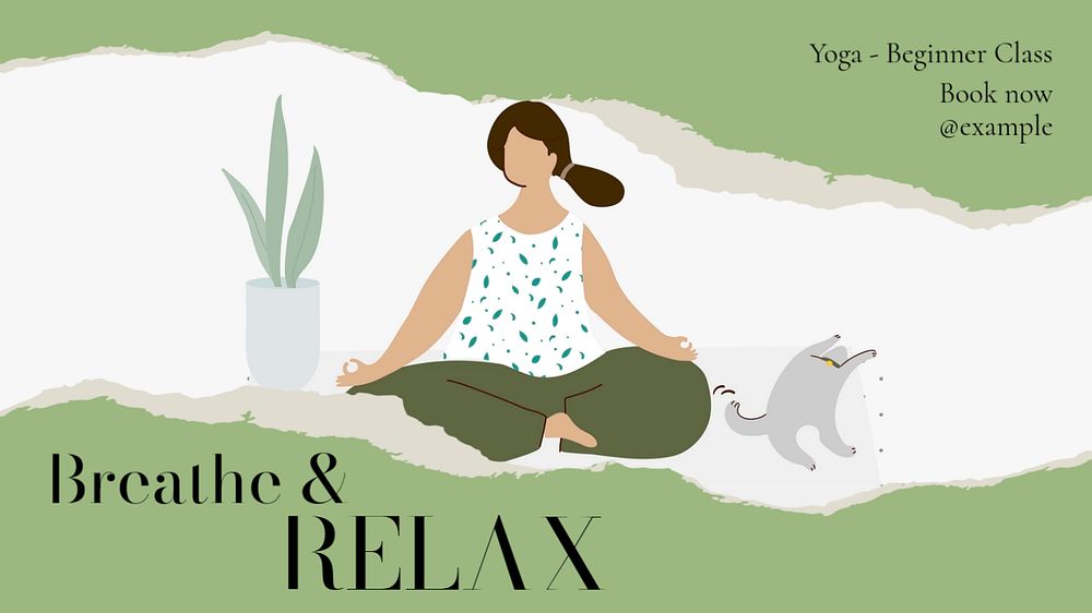 Breathe & relax, yoga  blog banner template, editable text