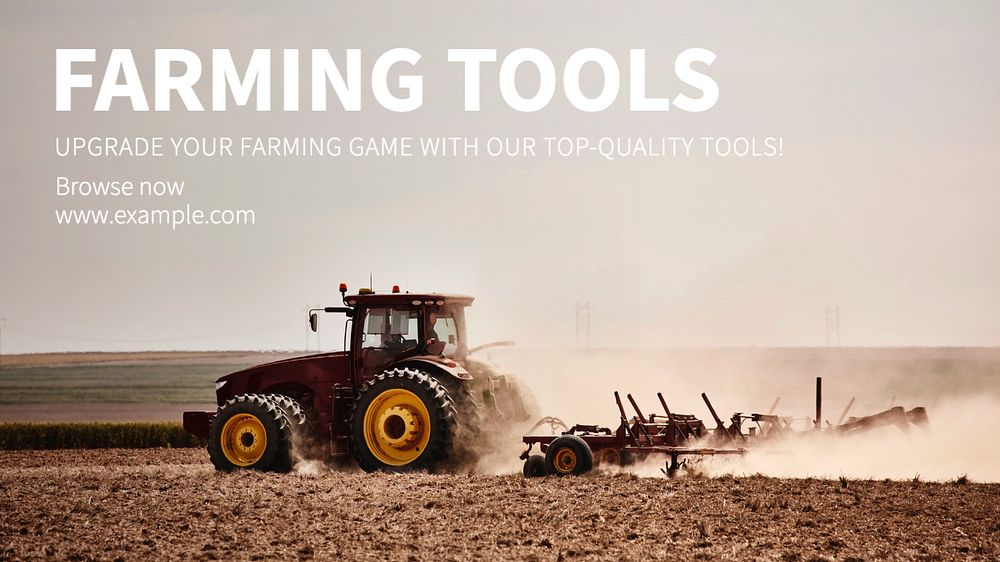 Farming tools blog banner template, editable text