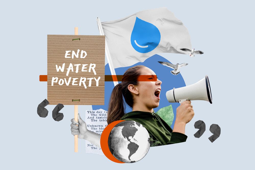 End water poverty, peaceful protest remix, editable design