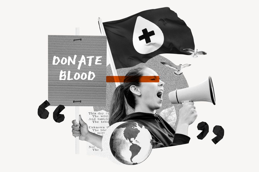 Donate blood word, charity campaign remix, editable design